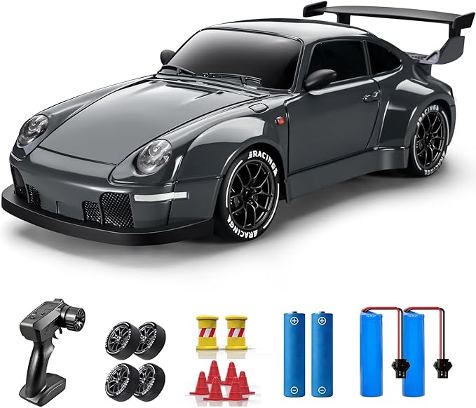ACAMMZAR RC Drift Car 1:24 Remote Control Car for Kids 20KM/H 4WD High Speed RC Cars with LED Lights Two Batteries Extra Drifting Tires Vehicle for Adults Boys Girls