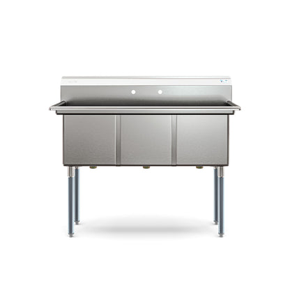 KoolMore 51 in. Three Compartment 18-Gauge Stainless-Steel NSF Commercial Kitchen Sink, Bowl Size 15x15x14, with Three Basins and Pre-Drilled Faucet Holes for Restaurants and Cafes (KM-SC151514-N3)