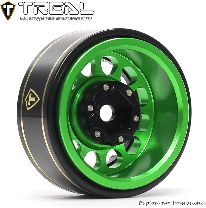 TREAL 1.0 Beadlock Wheels 12 Spokes Classic Rims (4P) for SCX24 AX24 FCX24 TRX4M 1/24 1/18 Crawler Car-Type I(Green)