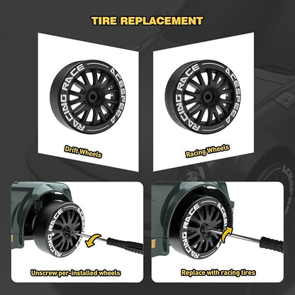 Remote Control Car RC Drift Car 2.4GHz 1:20 Scale 4WD 20KM/H High Speed Remote Control Cars with LED Lights Drifting Tire 2Pcs Rechargeable Batteries Toy Cars for Adults Boys Girls (Gray Green)