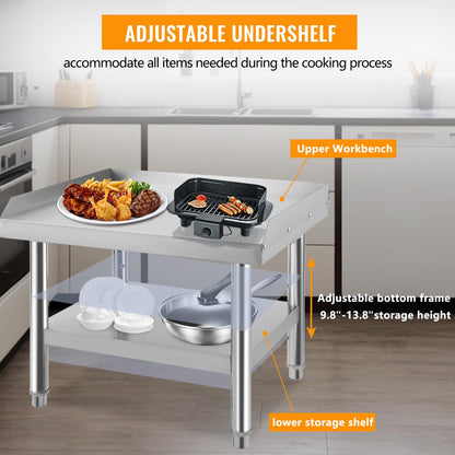 GarveeTech Stainless Steel 60x30x24 inch Equipment Grill Stand Table, 660 LBS Top and Bottom Shelf, Adjustable Legs, 2 inch Edge Baffle, for Hotel, Home, Commercial Restaurant Kitchen