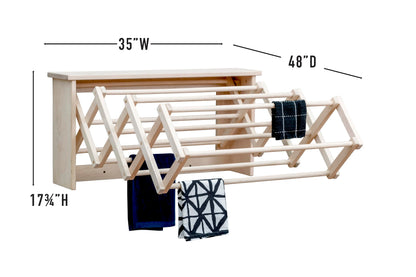 Pennsylvania Woodworks Extra Large Wall Clothes Drying Rack ~ Heavy Duty Solid Maple Hardwood, Folding, Collapses to 35" x 20" x 8", Hand Built in USA, Unfinished