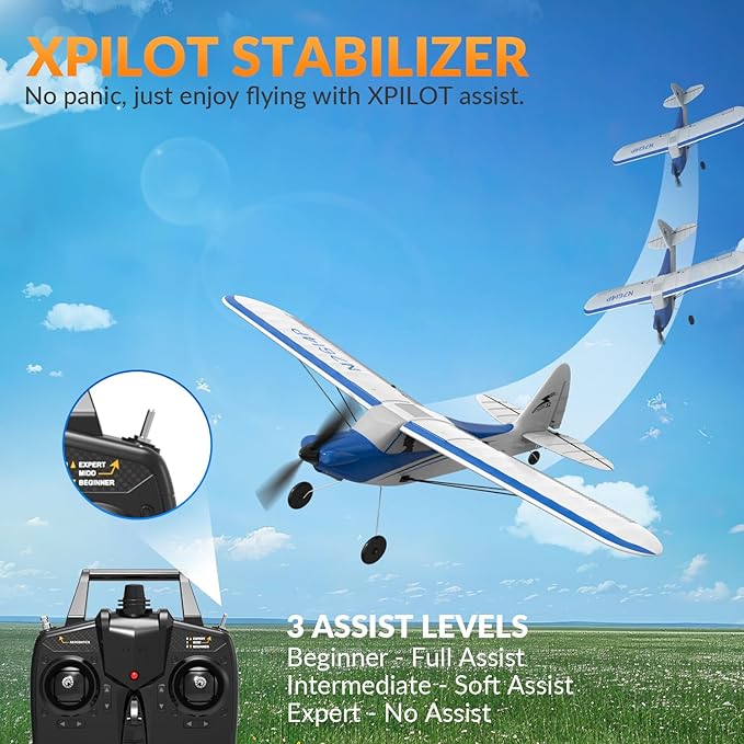 VOLANTEXRC RC Plane Trainer Sport Cub 4CH Remote Control Airplane with Prop Saver 6-Axis Gyro Stabilizer &amp 3 Modes to Fly Radio Controlled Aircraft RTF for Beginners &amp Adults (500mmBlue)