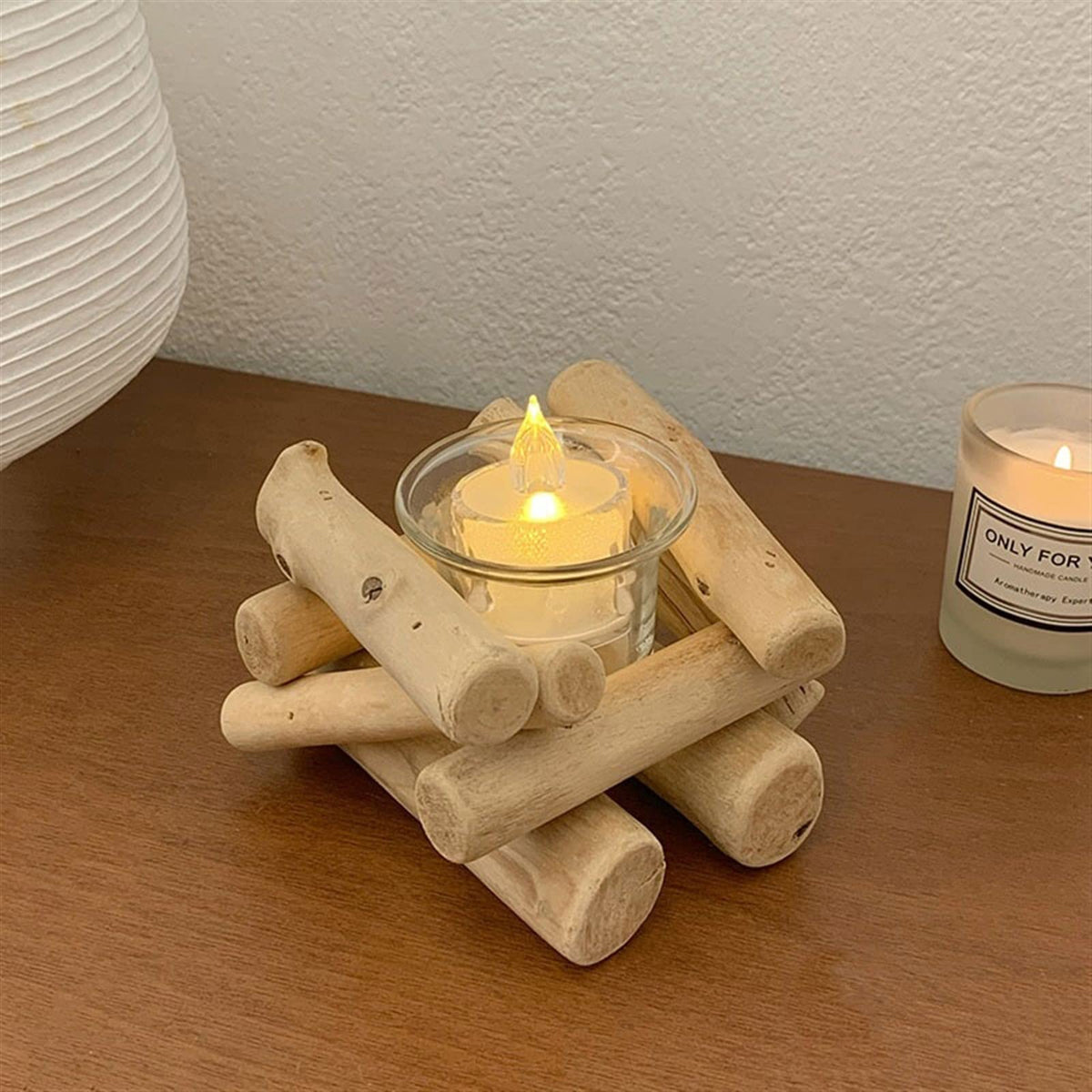 Decorative Candlestick Simple Wooden Candlestick Pastoral Style Glass Creative Decorations Photographic Props Desktop Decorations Candlestick