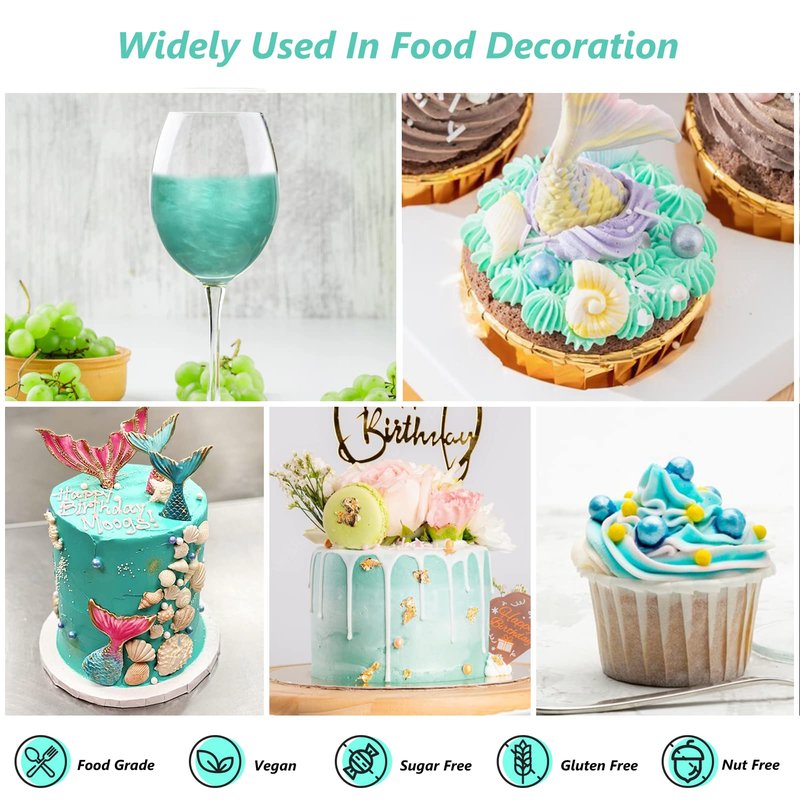 Teal Edible Luster Dust 10 Grams, Food Grade Cake Luster Dust Tasteless Dessert Dusting Powders for Baking Cherrysea Food Coloring Powder for Cupcakes, Cake Pops,Fondant,Chocolate, Candy