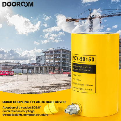 DOOROOM 50T 6Inch Stroke Porta Power Single Acting Lifting Cylinder for Shipbuilding, Machinery and Industry,Automatically Retract Split Hydraulic Cylinders Tools, Yellow