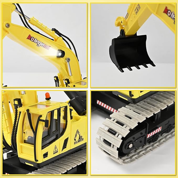 kolegend Remote Control Excavator Toy 16 Inch 11 Channel RC Construction Vehicles Hydraulic Haulers Digger Toys Gift for 6+ Years Old Kids Boys