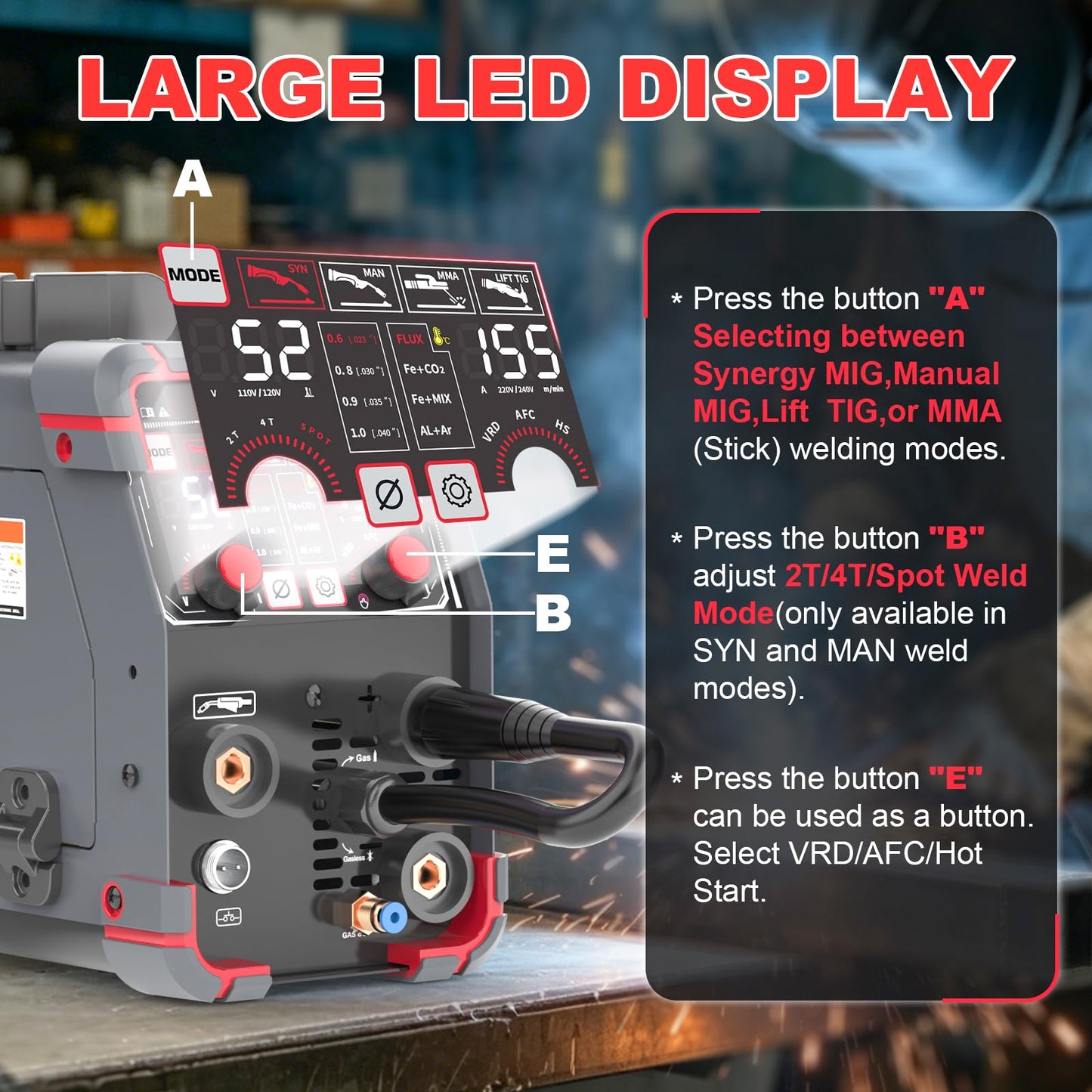 AWT Aluminum 155A MIG Welder,5 in 1 Gas MAG/Aluminum MIG/Gasless Flux Core MIG/Stick/Lift TIG Aluminum MIG Welding Machine,110/220V Welding Machine with Multiprocess Wire Feed