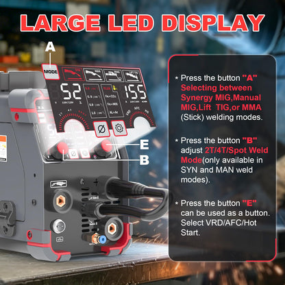 AWT Aluminum 155A MIG Welder,5 in 1 Gas MAG/Aluminum MIG/Gasless Flux Core MIG/Stick/Lift TIG Aluminum MIG Welding Machine,110/220V Welding Machine with Multiprocess Wire Feed