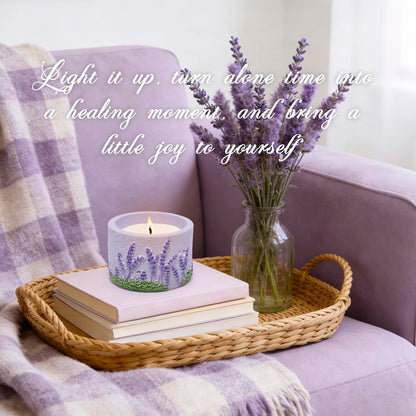ZAWUU Lavender Scented Candle - 3D Floral Relief Decorative Soy Wax Candle with Built-in Iron Pad for Tabletop Heat Protection - Smokeless Aromatherapy for Stress Relief - Purple Home Office Decor