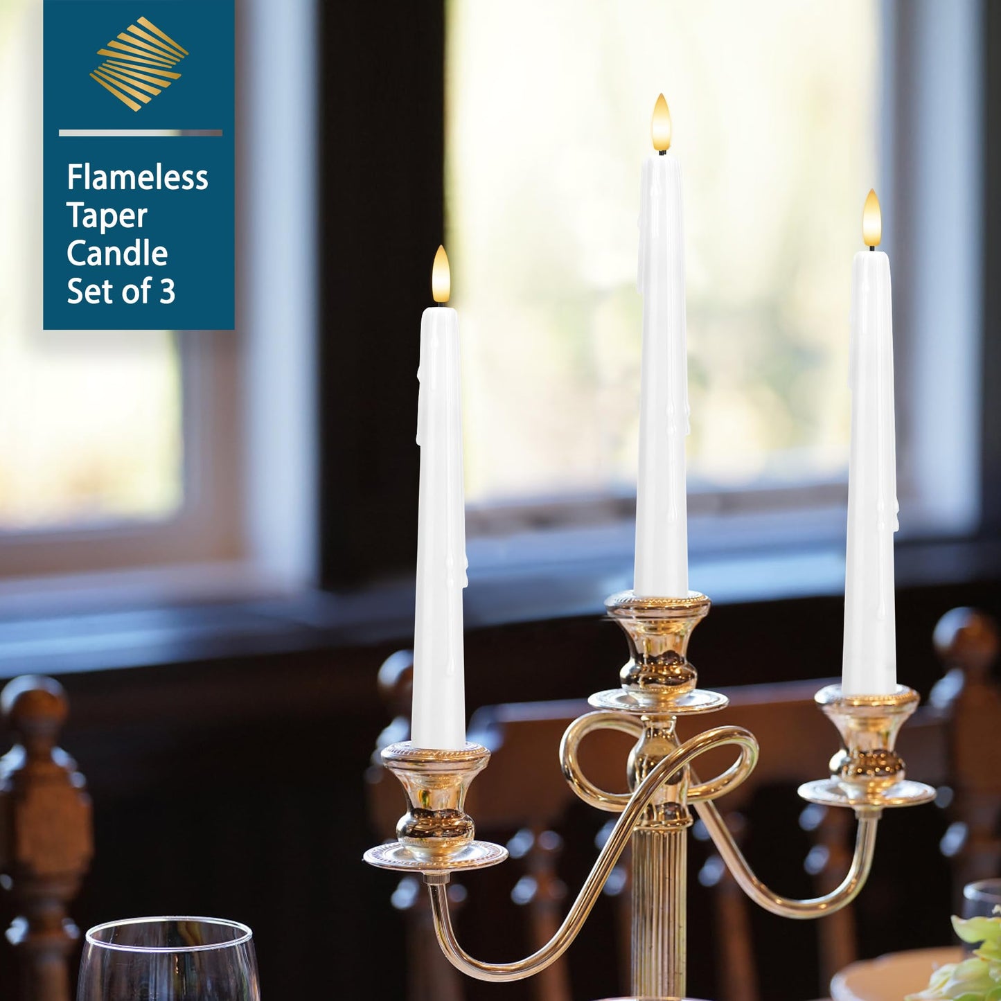 SEHNSY Dripless Flameless Taper Candles 9.6", Battery Operated LED Candles with Remote and Timer, Unique Candlesticks with 3D Flame for Wedding Decor, 6 Pack White