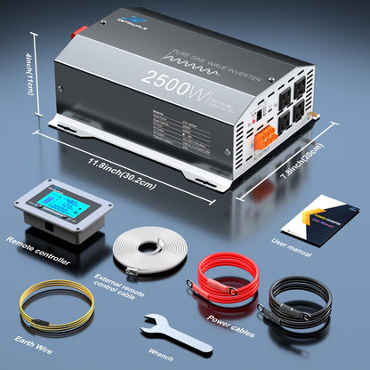 2500W Pure Sine Wave Inverter 48V DC to 110V/120V AC Converter, 5000W Peak, High-Efficiency Off-Grid Solar Power Inverter, 4 AC Outlets, USB & Type-C, LCD Remote Control