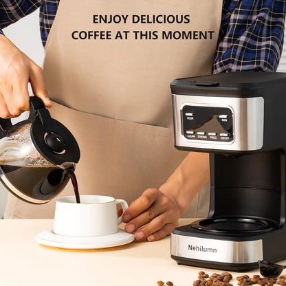 Nehilumn Single serve one cup drip coffee maker 14 oz,with personal travel cup,auto shut off function,Reusable Filter,Black and Silver
