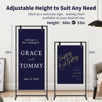 Gawicpy Wedding Sign Stand -3 Colors, Adjustable Gold Sign Stand | Fabric Display, Wedding Welcome Sign Stand, Indoor/Outdoor Display Stand (Black)
