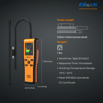 Elitech Refrigerant Leak Detector, Infrared & Heated Diode Sensors in 1 Unit, HVAC Halogen Gas Sniffer, Anti-Interference, IR-200