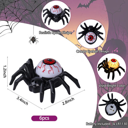 YBB 6 Pcs Halloween Spider Eyeball Tea Lights, LED Flameless Candle Holder Lights Battery Operated for Halloween PartyTable Home Spooky Decor (Eyeball)