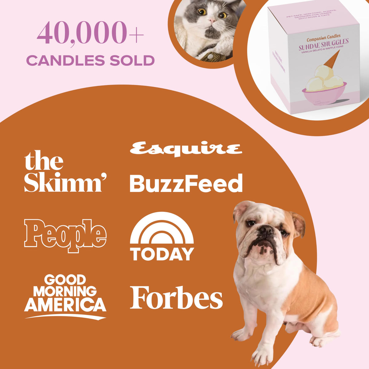 Companion Candles Sundae Snuggles Pet-Friendly Scented Candle – Vanilla Gelato & Waffle Cone Fragrance - Coconut Soy Wax Candle with Wooden Wick, Approx. 50-Hour Burn Time, Made in USA, 8 oz