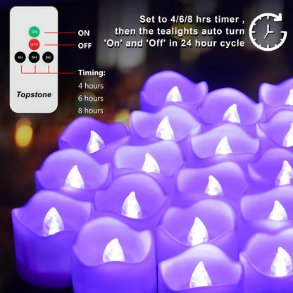Topstone Electronic Flameless Candles with Remote Control,Purple LED Light, 400+ Hours Battery Life, CR2450 Battery Included, Timer, Realistic Flickering for Home Decor, Wedding, Party, Holiday
