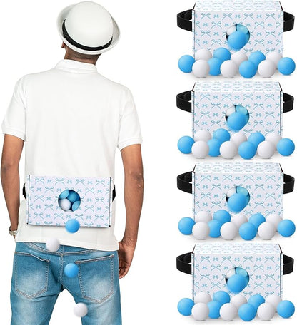 Yaomiao 4 Pack Bachelorette Party Shaking Swing Balls Indoor Party Game Set Includes 4 Set Strap Shake Box and 80 Balls for Birthday Bachelorette Bridal Shower Table Tennis(White BowBlue White)