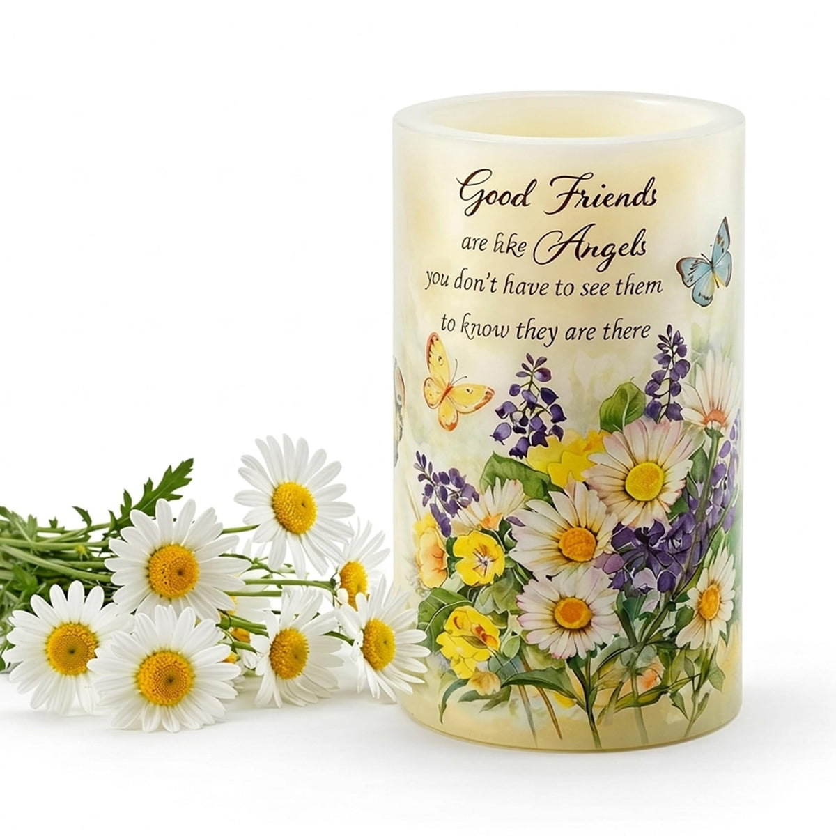 Real Wax Flameless Candles 4x6, Butterfly Daisy LED Pillar Candle with Timer, Battery Operated Flickering Candle, Spring Floral Table Decor, Romantic Home & Wedding Centerpiece, Gift for Women Mom