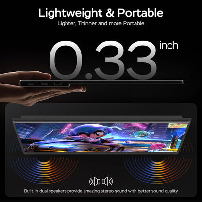 Yxk Portable Monitor 17.3 Inch 1080P 144Hz IPS HDR Ultra-Slim Travel Monitor with Dual Speakers USB-C HDMI Second Screen for Laptop PC Mac Phone Xbox PS4/5 Switch, VESA Kickstand with Cover Stand