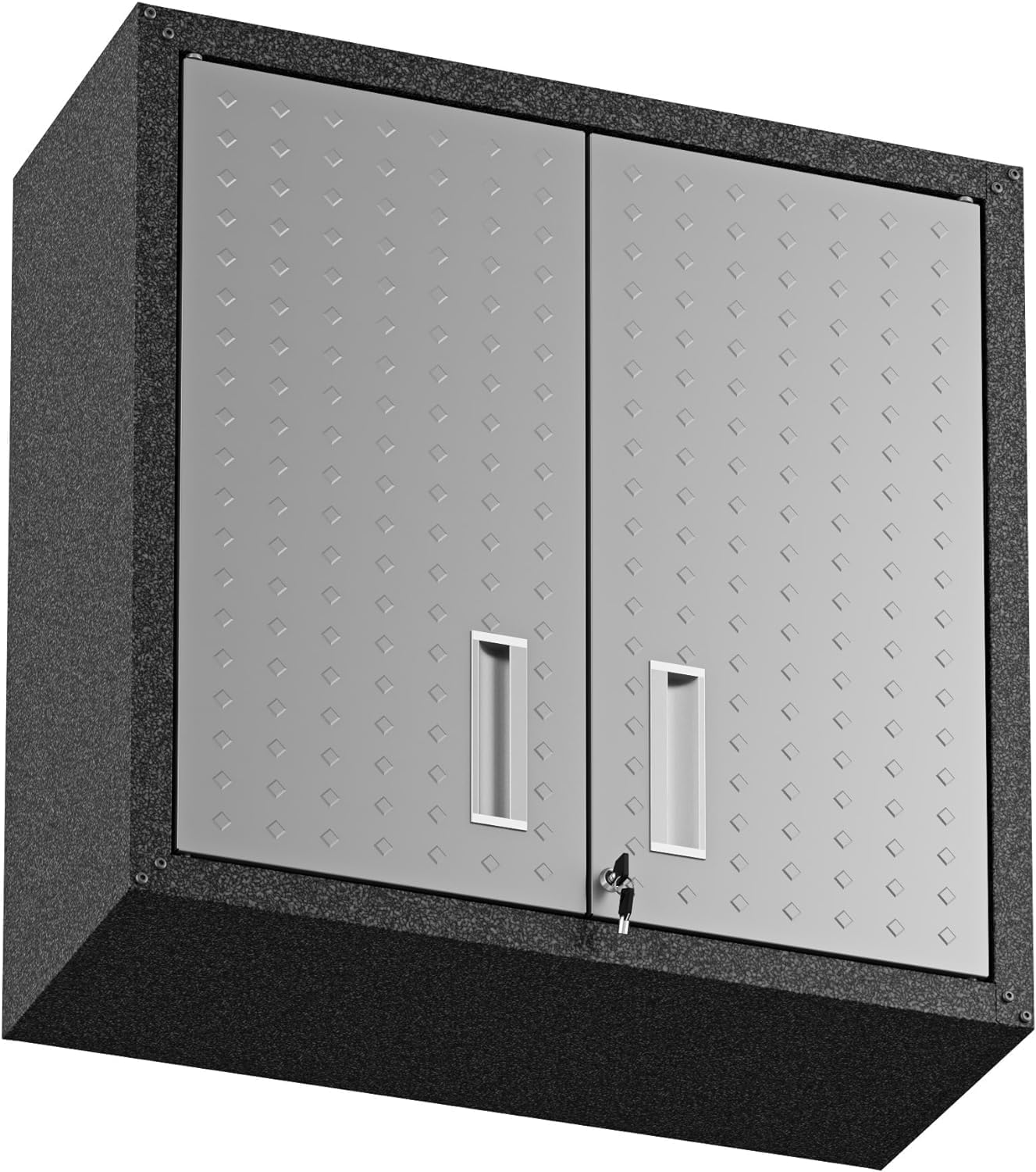 Manhattan Comfort Fortress Floating Garage Storage Cabinet with Adjustable Shelves and Lock, Recessed Handles, Metal Wall Mounted Lockable Utility Cabinet, Steel Garage Storage in Black and Grey