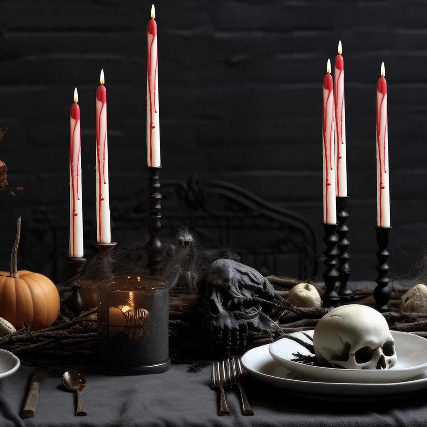 Zhengmy 4 Pack Halloween Vampire Tears Taper Candles, 10 Inch Tall Bleeding Candles Blood Drip Spooky Gothic Candlesticks for Halloween Vampire Home Party Decorations Supplies(White)
