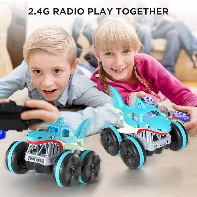 MaxTronic Remote Control Car Amphibious 2.4 GHz 4WD 1:14 Scale All-Terrain Waterproof Remote Control Monster Truck RC Boat Shark Car Toys for 3-12 Years Old Boys Girls