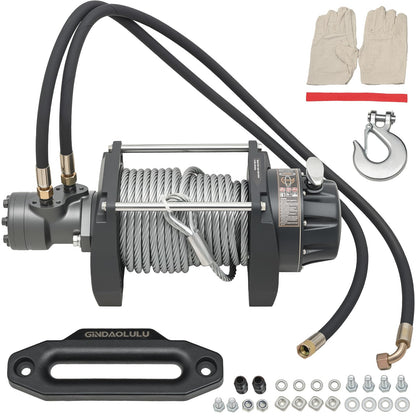 Hydraulic Winch - 1/2" x 78' Steel Cable, BMR100 Hydraulic Motor, 36:1 Gear Ratio - Suitable for Wreckers, Tow Trucks and Vehicle Recovery (78FT Steel Rope/20,000 LBS)
