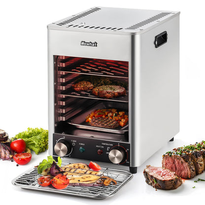 Newhai Electric Steak Broiler 1700W Indoor Commercial Steak Grill Automatic Steak Broiler for Carnivores Time Temperature Adjustable for Beef Chicken Vegetables 110V US