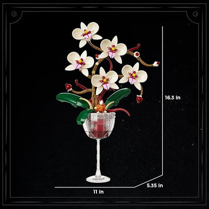 White Orchid Flower Building Set with Long Stem Wine Glass for Adults Compatible with Lego Botanical Flowers 512pcs Ideas Collection Toys for Home and Office Decor Gifts for Christmas Mother's Day