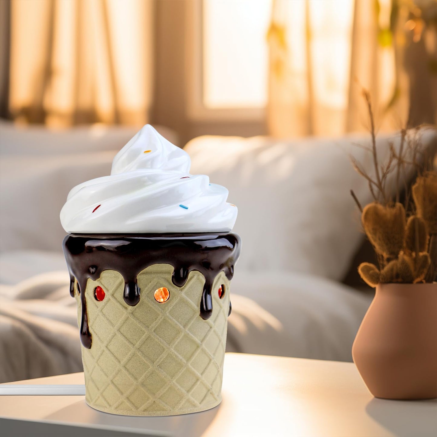 STAR MOON Cute Wax Warmer Wax Melter for Scented Wax Candle Warmer for Wax Melt with One More Bulb Removable Dish Home Decor Home Fragrance Ice Cream Decor Ideal Gift (Sweet Ice Cream)