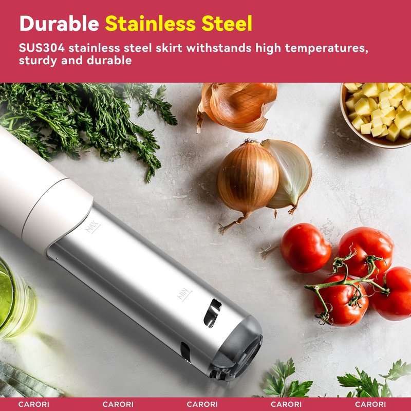 Carori Sous Vide Machine 1100W, Sous Vide Precision Cooker, Ultra Quiet Immersion Circulator with Recipes, Accurate Temperature and Time Control with Adjustable Clamp, Brushless Motor, White