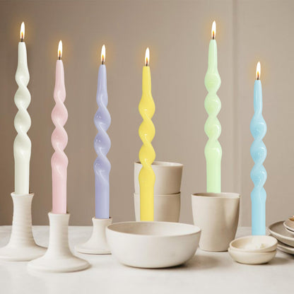 10 Inches Spiral Taper Candles Sticks Pastel Twisted Candle Dripless Unscented Long Candles, Handmade Candy Candlesticks for Wedding Dinner Decor, Set of 6
