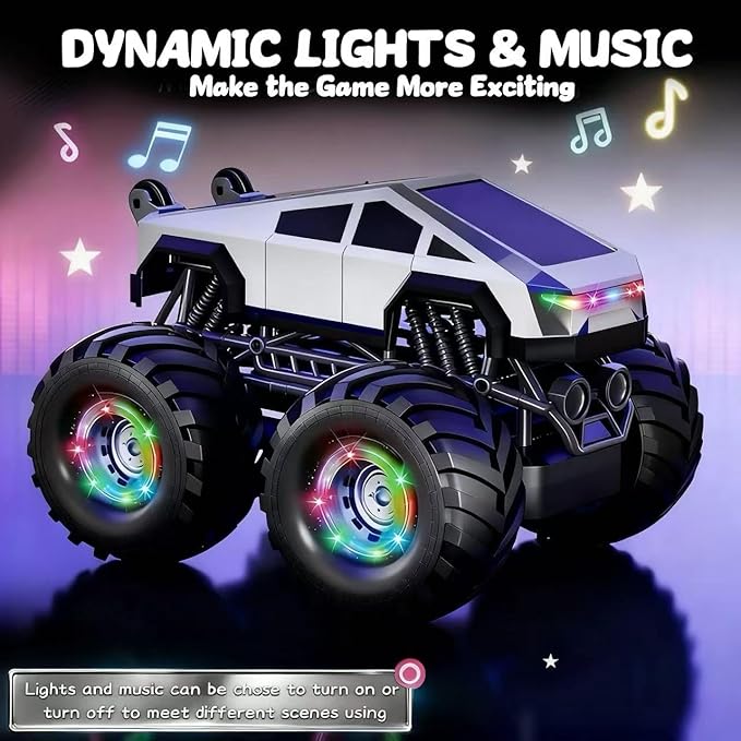 Remote Control Car RC Trucks with Lights and Music360°Rotating 4WD Stunt RC Cars Toys for Kids 2.4 GHz Rechargeable All Terrain RC Toys Presents for Girls Age 3-10