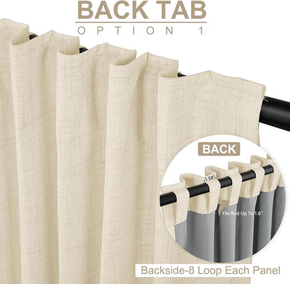 Skiennix 100% Blackout Linen Curtains - Thermal Insulated Drapes for Bedroom | 50" W x 84" L, Light Cream, 2 Panels Set