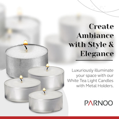 Tea Light Candles in Metal Cups - 6 Hours Clean, Long Burning White Unscented - 520 Candles - Bulk for Romantic Dinner, Wedding, Spa & Hotels by PARNOO