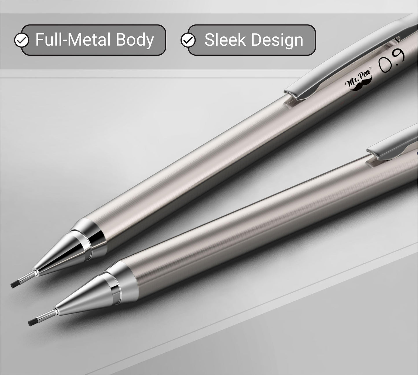 Mr. Pen- Metal Mechanical Pencils, 0.9mm, 2 Pack, Lead Pencil, Mechanical Pencil Metal Mechanical Pencil Mechanical, Mechinal Pencils, Mechanical Drafting Pencil, Back to School Supplies