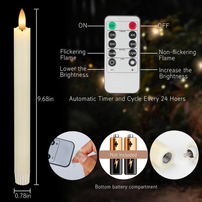 JOIONE Flameless Taper Candles with Remote, 6Pack Real Wax Battery Operated Taper Candles Flickering Flame, Warm Light Electric Fake LED Candles for Wedding & Mother's Day-Ivory