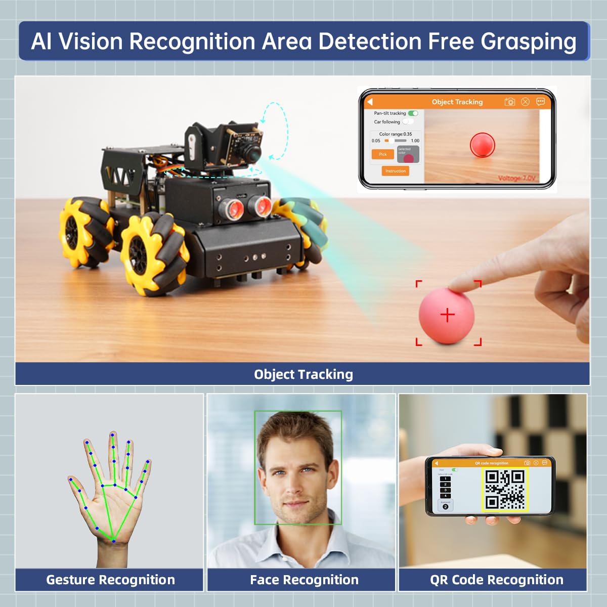 HIWONDER ROS2 Robot Car with ChatGPT Large AI Model Vision & Voice Understanding Python Programming Open Source DIY Robot Kit for Teens, TurboPi Advanced Kit & Raspberry Pi 5 16GB