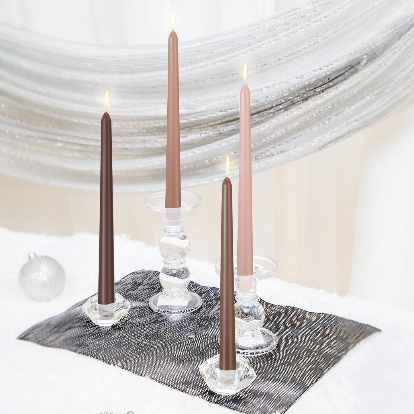 MTLEE 10 Inch Long Tapered Candle Stick Bulk Smokeless Unscented Burning Candlestick Paraffin Wax with Cotton Wick for 4th of July Dinner Anniversary Wedding Party Church(Gradient Brown,16 Pcs)