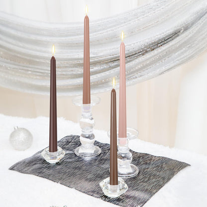 MTLEE 10 Inch Long Tapered Candle Stick Bulk Smokeless Unscented Burning Candlestick Paraffin Wax with Cotton Wick for 4th of July Dinner Anniversary Wedding Party Church(Gradient Brown,16 Pcs)