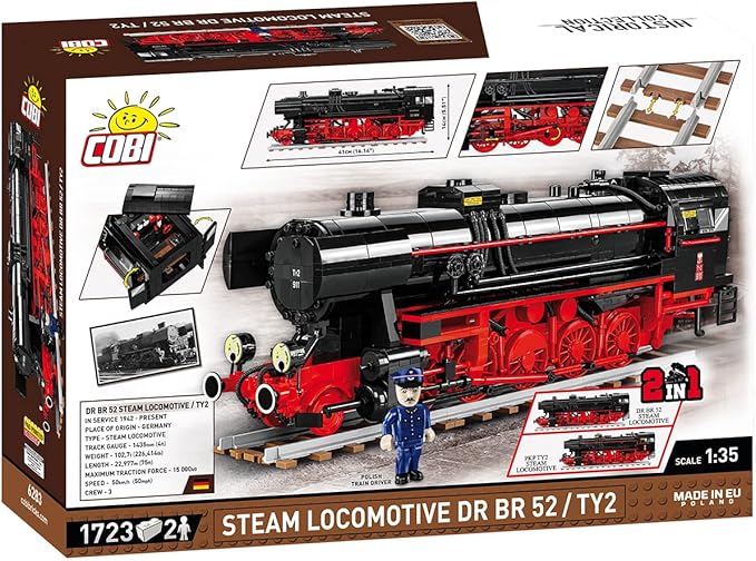 COBI Historical Collection Steam Locomotive DR BR 52/Ty2 Building Set 1725 Pieces