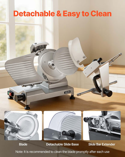 VEVOR Commercial Meat Slicer, 10 inch Electric Food Slicer, 240W Frozen Meat Deli Slicer, Premium Chromium-plated Steel Blade Semi-Auto Meat Slicer For Commercial and Home use