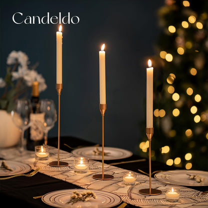 Candeldo Gold Taper Candle Holders: Tall Candlestick Holder for Table Centerpiece Set of 3 Metal Candles Stick Holders Stand Wedding Decor