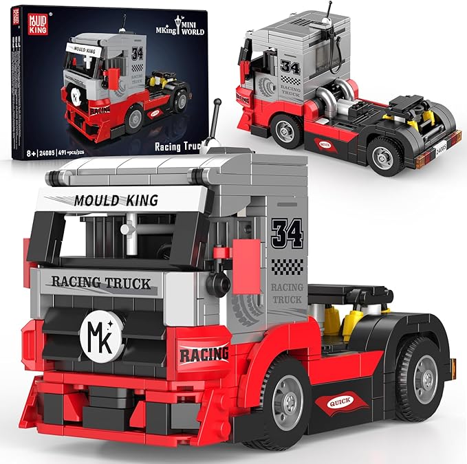 Mould King 24085 Technik Racing Truck Building Set – Classic Semi Truck Model Toy MOC 491PCS Static Display Kits for 8 Teens &amp Adult Collectors