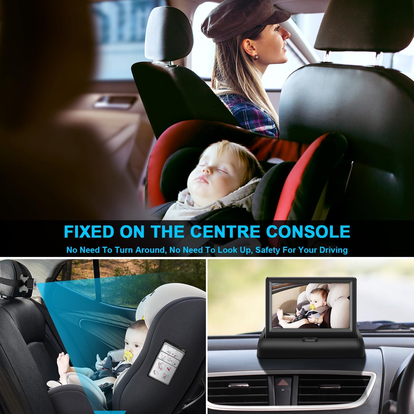 Baby Car Mirror with 4.3'' HD Night Vision Function Display, Safety Car Seat Camera with Wide Crystal Clear View, Easily Observe The Baby’s Move(Not USB)