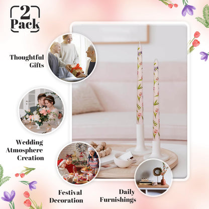 Taper Candles 10 Inch Print Candle Handmade Unscented Tulip Long Candles 2 Pack Twisted Candlesticks for Wedding Home Decoration Gifts