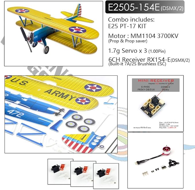 4CH Micro 450mm RC Foamy Indoor Outdoor Biplane Stearman PT-17 Kaydet (E2505-154E)