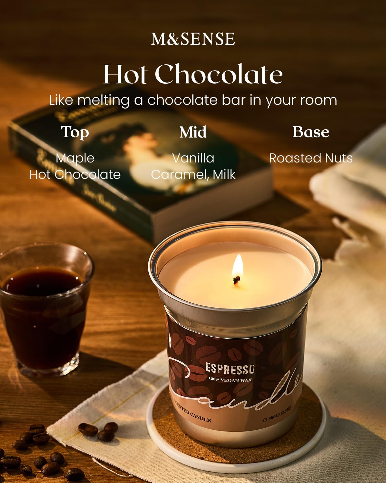 M&SENSE Hot Chocolate Scented Candles, Soy Wax 16.2oz